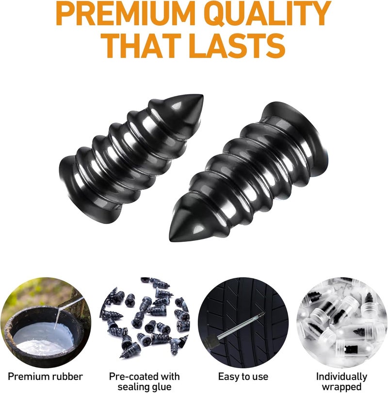 MetFun 40 PCS Tire Repair Rubber Nails Kit with 2 Tubes of Black Tire Sealant Glue, 2026 New Screw in Tire Plugs Kit, Fast Self-Service Tire Repair Screws Kit for Car Motorcycle Truck Tractor Puncture Repair - Image 4
